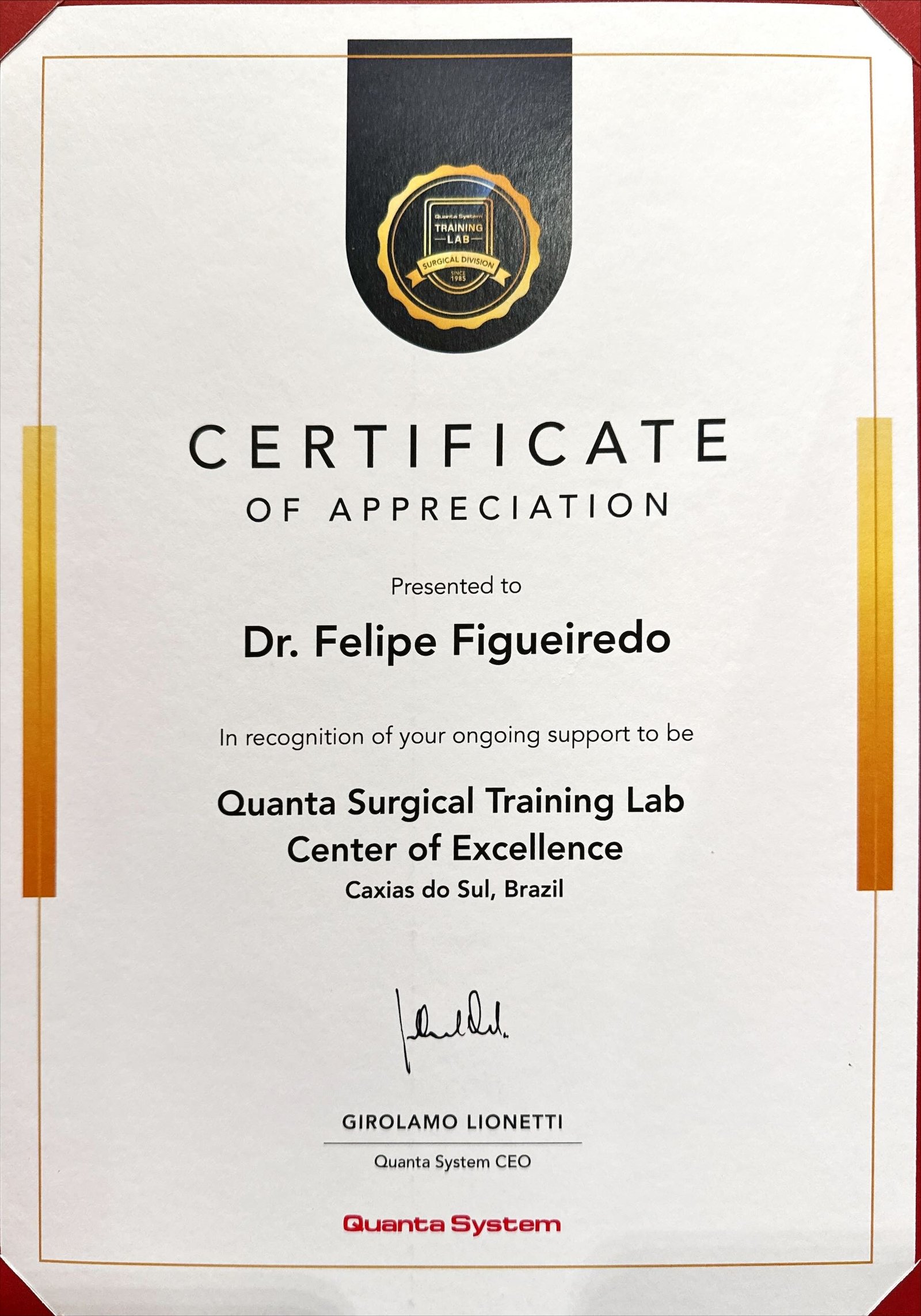 Certificado Quanta System Center of Excellence